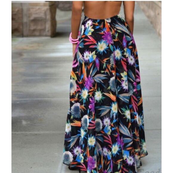 Her Destiny Feathers Tie Peasant Maxi Skirt Size 1x Plus Purple Floral Boho - Picture 1 of 10